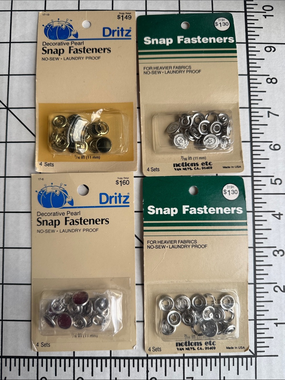 Vintage Snap Fasteners Lot Dritz Pearl & Metal No Sew Sewing Notions 7/16” USA